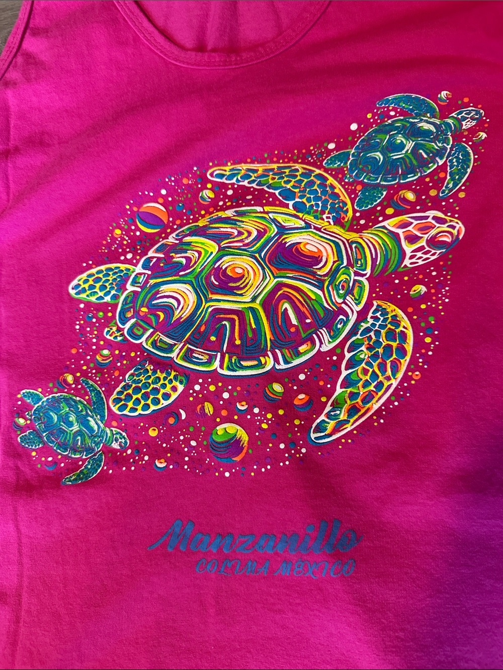 Bright Pink Tank Dress with Colorful Turtle Graphic size M - Picture 2 of 3